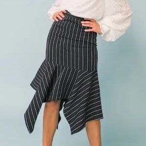 Champagne & Strawberry Pinstripe Asymmetric Midi Skirt